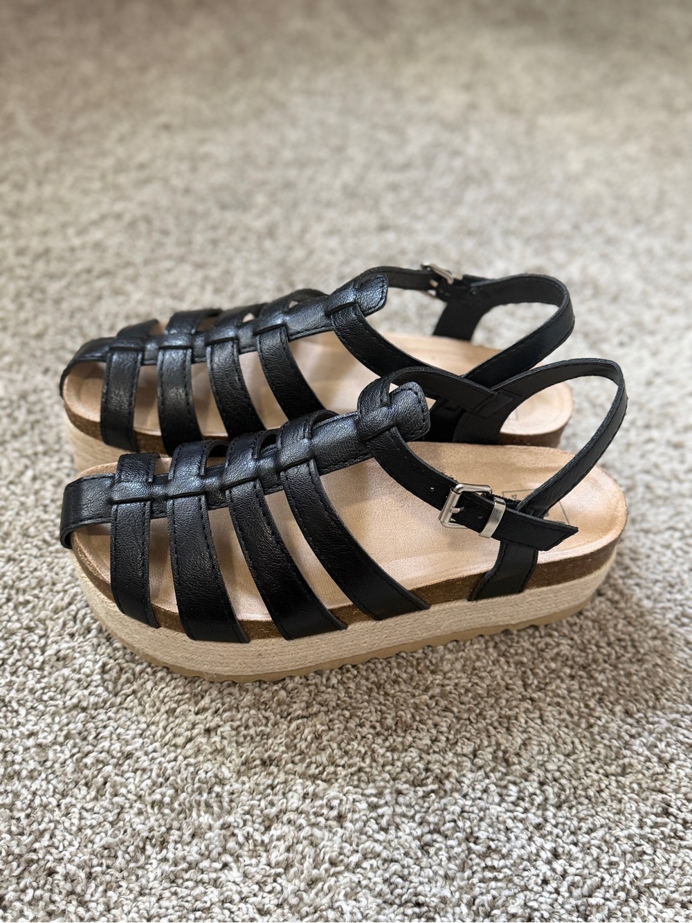 Woven Black Platform Sandals with Ankle Strap